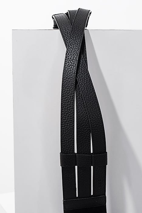 BLACK MIXED-FABRIC WIDE LEATHER BELT BLACK 4