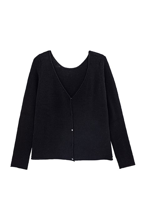 BLACK HAIRY DECORATIVE REVERSIBLE CARDIGAN BLACK 1