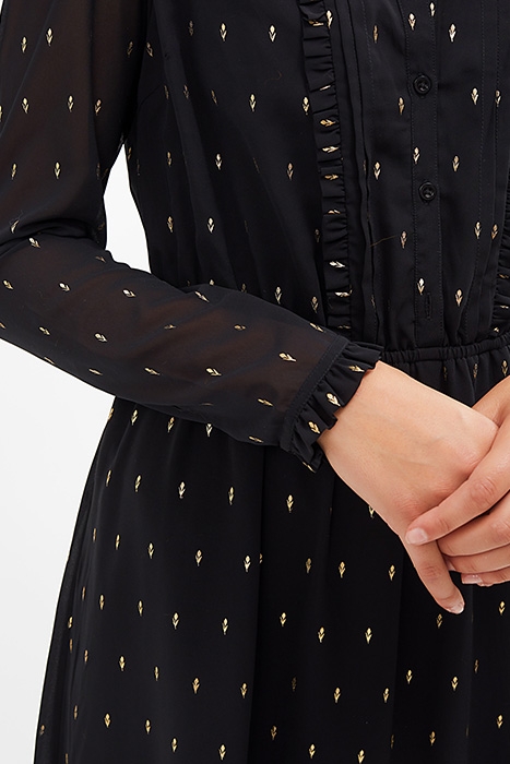 BLACK GOLD FOIL FLOWER PRINT LONG DRESS 6