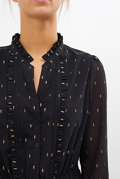 BLACK GOLD FOIL FLOWER PRINT LONG DRESS 5