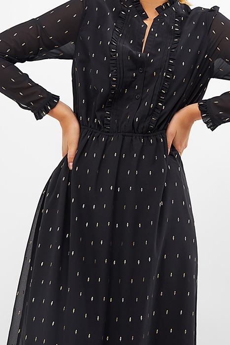 BLACK GOLD FOIL FLOWER PRINT LONG DRESS 1