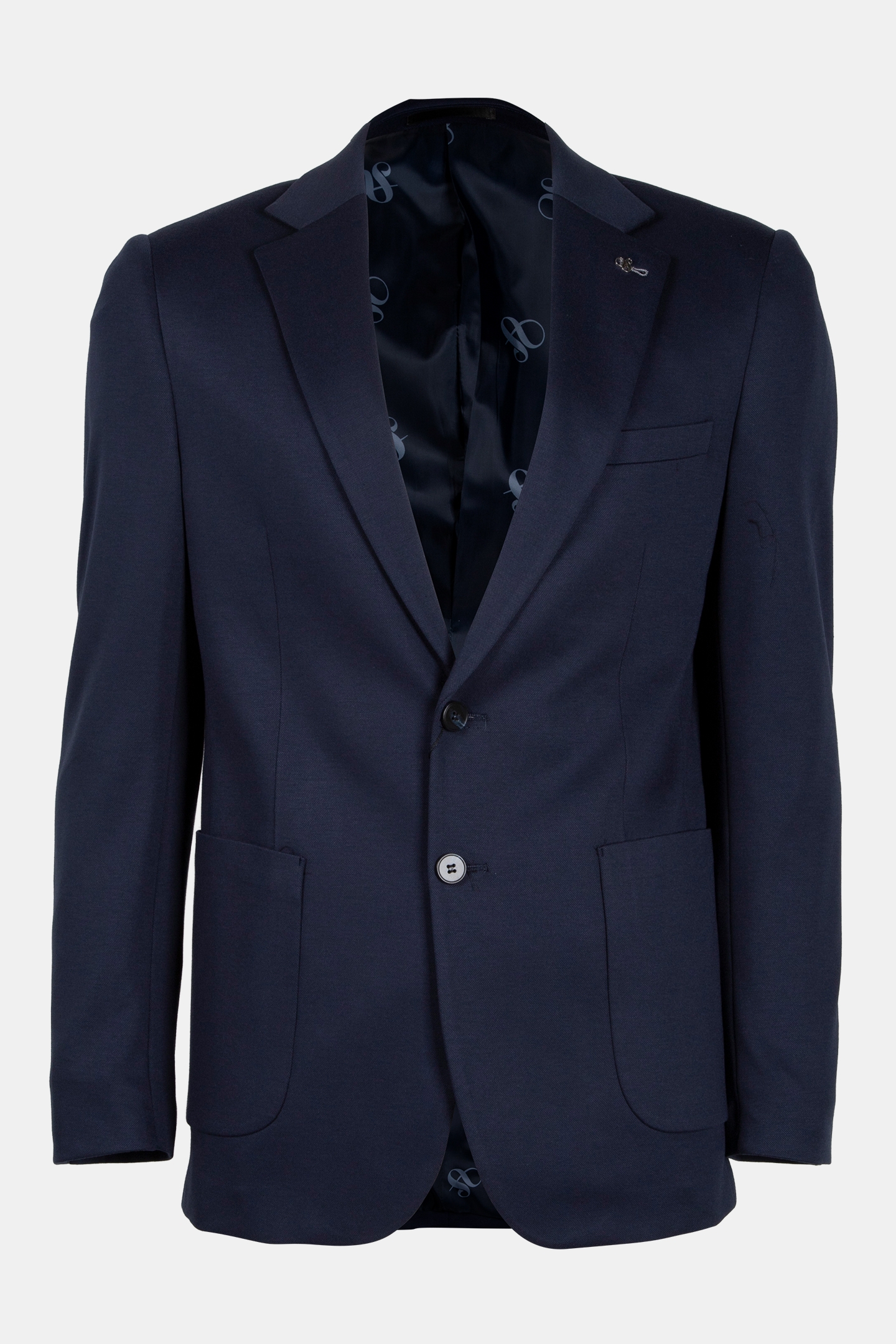 2 BUTTON JACKET JERSEY KNIT PATCH POCKETS NAVY 3