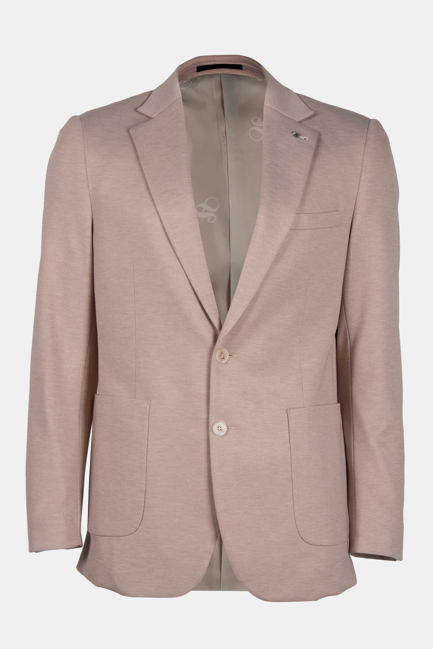 2 BUTTON JACKET JERSEY KNIT PATCH POCKETS TAN 3