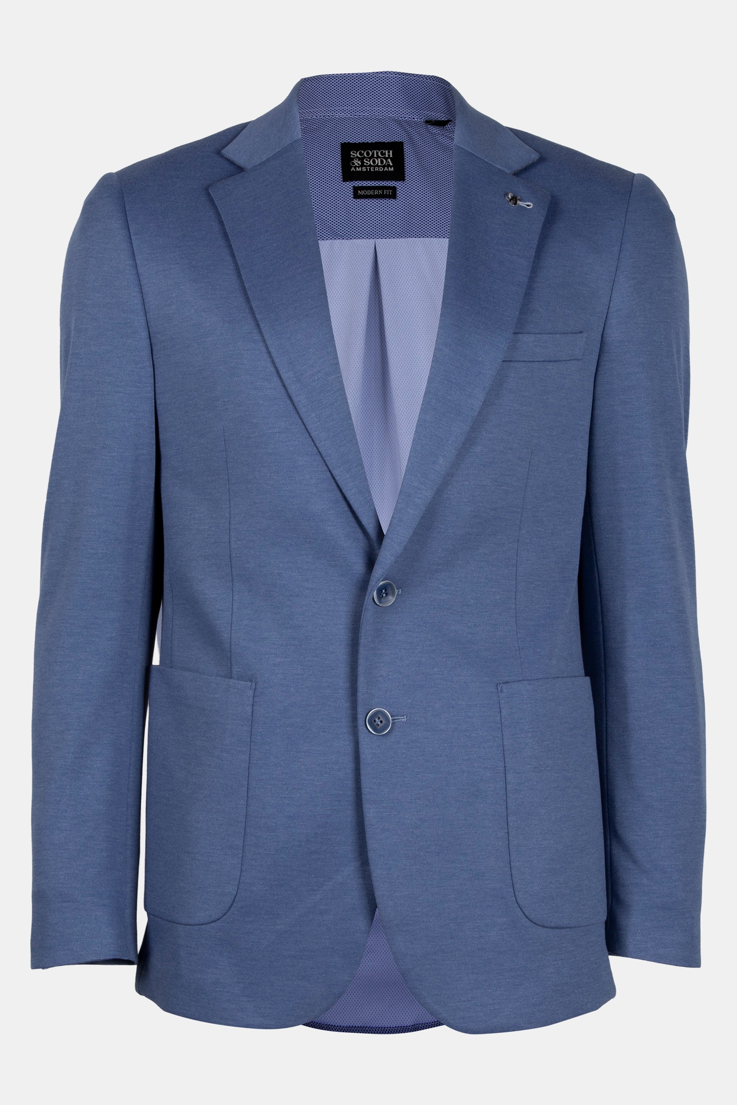 2 BUTTON JACKET JERSEY KNIT PATCH POCKETS BLUE 3