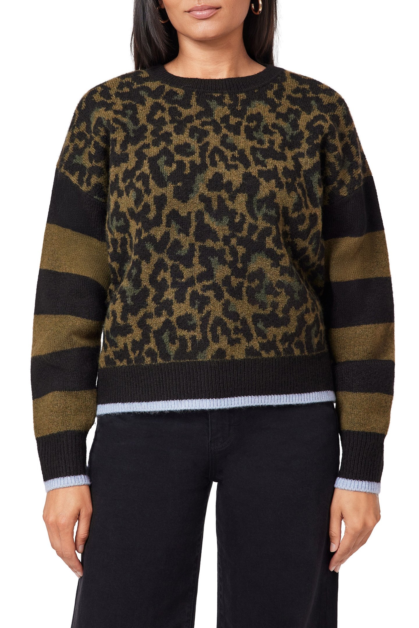 PULLOVER SWEATER MILITARY OLIVE/BLACK NIGHT/CHEETAH STRIPE 1