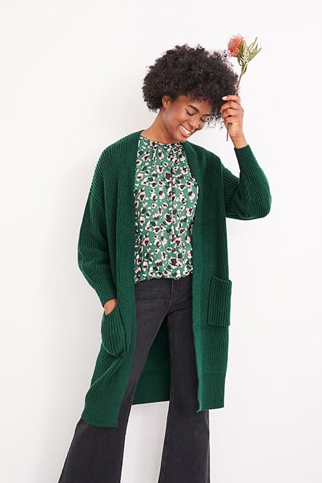 BETTY LONGLINE RIB CARDI DK GREEN 3