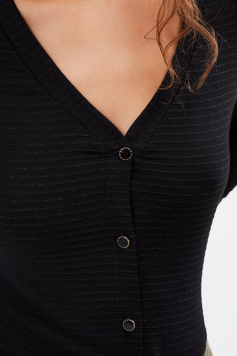 BLACK METALLIC STRIPED KNIT T-SHIRT 3