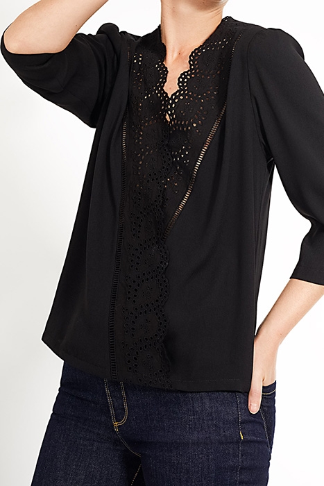 BLACK EYELET EMBROIDERY V-NECK TOP 1