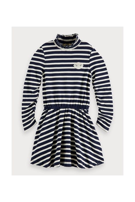 LONG SLEEVE JERSEY DRESS IN YARN DYED STRIPE COMBO A 1
