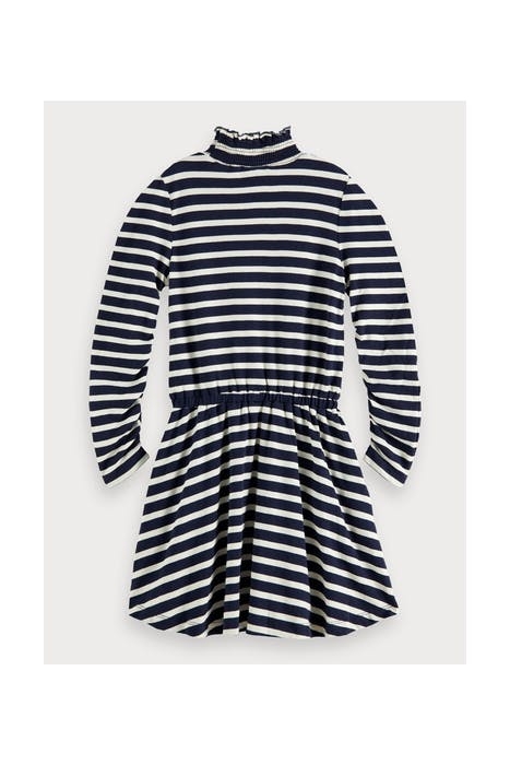 LONG SLEEVE JERSEY DRESS IN YARN DYED STRIPE COMBO A 2